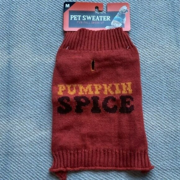 Pumpkin Spice Dog Pet Fall Sweater Size Medium NWT Thanksgiving Halloween - Picture 1 of 4